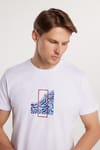 Erkek Slim Fit Dar Kesim %100 Pamuk Yumuşak Dokulu Baskılı Beyaz Bisiklet Yaka Tişört