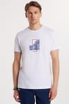 Erkek Slim Fit Dar Kesim %100 Pamuk Yumuşak Dokulu Baskılı Beyaz Bisiklet Yaka Tişört