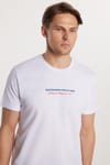  Erkek Slim Fit Dar Kesim %100 Pamuk Yumuşak Dokulu Baskılı Beyaz Bisiklet Yaka Tişört