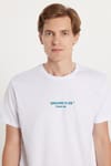 Erkek Slim Fit Dar Kesim %100 Pamuk Yumuşak Dokulu Baskılı Beyaz Bisiklet Yaka Tişört