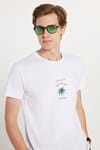 Erkek Slim Fit Dar Kesim %100 Pamuk Yumuşak Dokulu Baskılı Beyaz Bisiklet Yaka Tişört