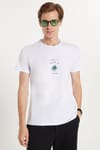 Erkek Slim Fit Dar Kesim %100 Pamuk Yumuşak Dokulu Baskılı Beyaz Bisiklet Yaka Tişört