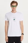 Erkek Slim Fit Dar Kesim %100 Pamuk Yumuşak Dokulu Baskılı Beyaz Bisiklet Yaka Tişört