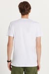 Erkek Slim Fit Dar Kesim %100 Pamuk Yumuşak Dokulu Baskılı Beyaz Bisiklet Yaka Tişört