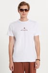 Erkek Slim Fit Dar Kesim %100 Pamuk Yumuşak Dokulu Baskılı Beyaz Bisiklet Yaka Tişört