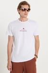 Erkek Slim Fit Dar Kesim %100 Pamuk Yumuşak Dokulu Baskılı Beyaz Bisiklet Yaka Tişört
