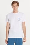 Erkek Slim Fit Dar Kesim %100 Pamuk Yumuşak Dokulu Baskılı Beyaz Bisiklet Yaka Tişört