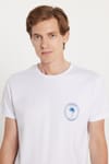 Erkek Slim Fit Dar Kesim %100 Pamuk Yumuşak Dokulu Baskılı Beyaz Bisiklet Yaka Tişört