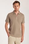 SLIM FIT  T-SHIRT HALF ZIPPER WAFFLE  TİŞÖRT