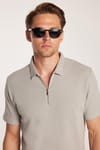 SLIM FIT  T-SHIRT HALF ZIPPER WAFFLE  TİŞÖRT