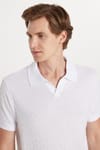 Erkek Slim Fit Dar Kesim Viskon Kumaş Desenli Düz Pike Düğmesiz Beyaz Polo Yaka Tişört