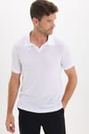 Erkek Slim Fit Dar Kesim Viskon Kumaş Desenli Düz Pike Düğmesiz Beyaz Polo Yaka Tişört
