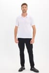 Erkek Slim Fit Dar Kesim Viskon Kumaş Desenli Düz Pike Düğmesiz Beyaz Polo Yaka Tişört