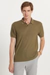 Erkek Slim Fit Dar Kesim Viskon Kumaş Desenli Düz Pike Düğmesiz Haki Polo Yaka Tişört
