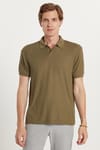 Erkek Slim Fit Dar Kesim Viskon Kumaş Desenli Düz Pike Düğmesiz Haki Polo Yaka Tişört