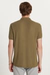 Erkek Slim Fit Dar Kesim Viskon Kumaş Desenli Düz Pike Düğmesiz Haki Polo Yaka Tişört