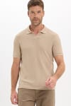 Erkek Slim Fit Dar Kesim Viskon Kumaş Desenli Düz Pike Düğmesiz Vizon Polo Yaka Tişört