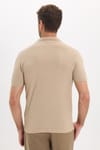 Erkek Slim Fit Dar Kesim Viskon Kumaş Desenli Düz Pike Düğmesiz Vizon Polo Yaka Tişört