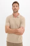 Erkek Slim Fit Dar Kesim Viskon Kumaş Desenli Düz Pike Düğmesiz Vizon Polo Yaka Tişört