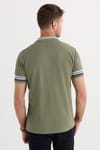 Erkek Slim Fit Dar Kesim %100 Pamuk Düz Pike Yaka ve Kol Detaylı Haki Polo Yaka Tişört