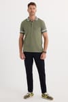 Erkek Slim Fit Dar Kesim %100 Pamuk Düz Pike Yaka ve Kol Detaylı Haki Polo Yaka Tişört