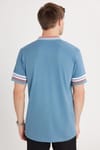 Erkek Slim Fit Dar Kesim %100 Pamuk Düz Pike Yaka ve Kol Detaylı İndigo Polo Yaka Tişört