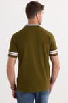 Erkek Slim Fit Dar Kesim %100 Pamuk Düz Pike Yaka ve Kol Detaylı Koyu Haki Polo Yaka Tişört