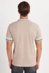 Erkek Slim Fit Dar Kesim %100 Pamuk Düz Pike Yaka ve Kol Detaylı Bej Polo Yaka Tişört
