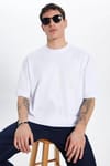Unisex 3'lü Paket Lacivert-Beyaz-Siyah Oversize Geniş Kesim %100 Pamuk Basic Bisiklet Yaka Tişört