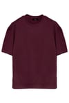 Unisex Oversize Geniş Kesim %100 Pamuk 3'lü Paket Lacivert-Beyaz-Bordo Bisiklet Yaka Tişört