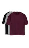THREE PIECES OVERSIZE SHORT SLV PLAIN CREW NECK T-SHIRT