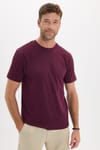 Unisex Regular Fit Rahat Kesim %100 Pamuk Bisiklet Yaka Bordo Tişört