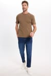Unisex Regular Fit Rahat Kesim %100 Pamuk Bisiklet Yaka Kahverengi Tişört