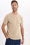 Unisex Regular Fit Rahat Kesim %100 Pamuk Bisiklet Yaka Bej Tişört