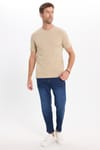Unisex Regular Fit Rahat Kesim %100 Pamuk Bisiklet Yaka Bej Tişört
