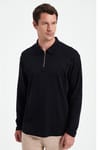 RELAX FIT POLO NECK HALF ZIPPER  LONG SLV T-SHIRT COTTON PLAIN