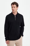 RELAX FIT POLO NECK HALF ZIPPER  LONG SLV T-SHIRT COTTON PLAIN