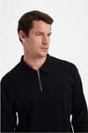 RELAX FIT POLO NECK HALF ZIPPER  LONG SLV T-SHIRT COTTON PLAIN