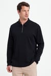 RELAX FIT POLO NECK HALF ZIPPER  LONG SLV T-SHIRT COTTON PLAIN
