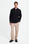 RELAX FIT POLO NECK HALF ZIPPER  LONG SLV T-SHIRT COTTON PLAIN