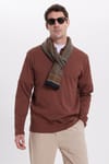 RELAX FIT POLO NECK HALF ZIPPER  LONG SLV T-SHIRT COTTON PLAIN