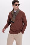 RELAX FIT POLO NECK HALF ZIPPER  LONG SLV T-SHIRT COTTON PLAIN