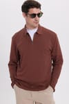 RELAX FIT POLO NECK HALF ZIPPER  LONG SLV T-SHIRT COTTON PLAIN