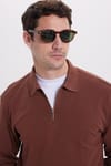 RELAX FIT POLO NECK HALF ZIPPER  LONG SLV T-SHIRT COTTON PLAIN