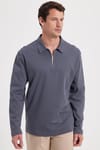 Erkek Relax Fit Rahat Kesim %100 Pamuk Yarım Fermuarlı Polo Yaka İnterlok Antrasit Sweatshirt
