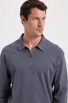 Erkek Relax Fit Rahat Kesim %100 Pamuk Yarım Fermuarlı Polo Yaka İnterlok Antrasit Sweatshirt