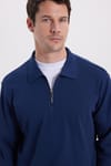 RELAX FIT POLO NECK HALF ZIPPER  LONG SLV T-SHIRT COTTON PLAIN
