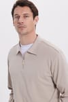 RELAX FIT POLO NECK HALF ZIPPER  LONG SLV T-SHIRT COTTON PLAIN