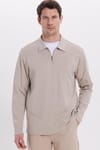 RELAX FIT POLO NECK HALF ZIPPER  LONG SLV T-SHIRT COTTON PLAIN