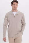 RELAX FIT POLO NECK HALF ZIPPER  LONG SLV T-SHIRT COTTON PLAIN